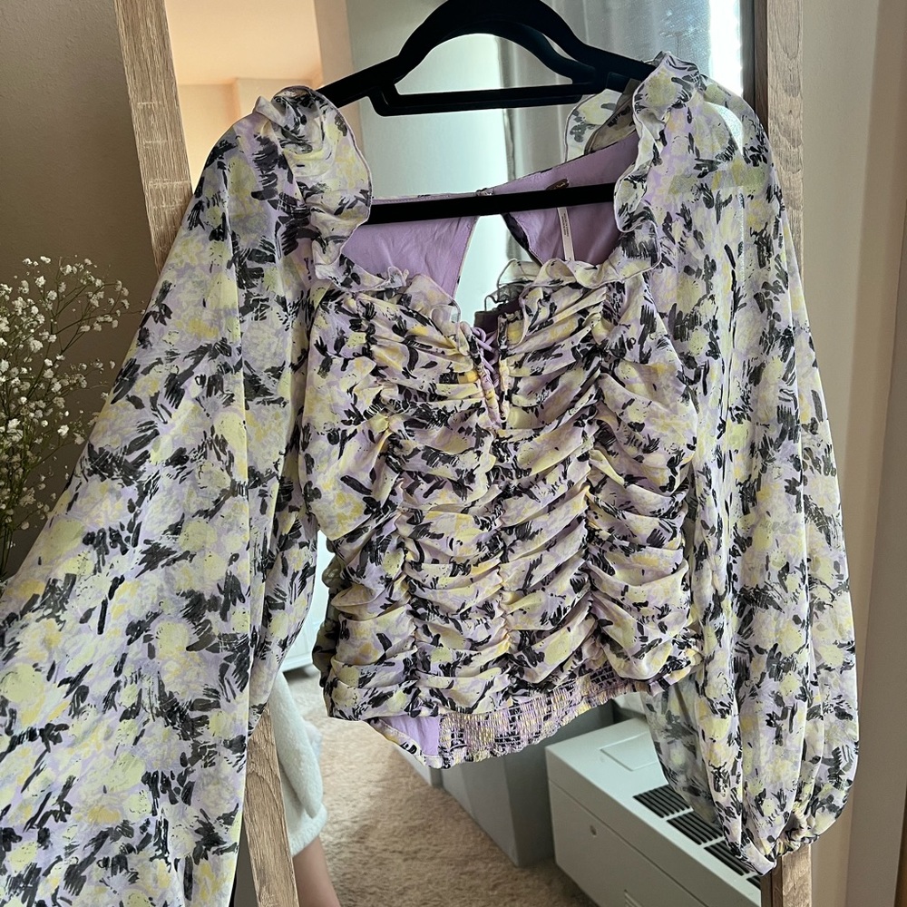 Free People Ruched Balloon-Sleeve Blouse
